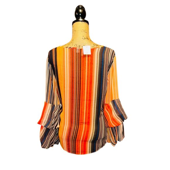 NWT Cato Womens Stripe Blouse Bell Sleeve Retro Multicolor Size L - Picture 2 of 3